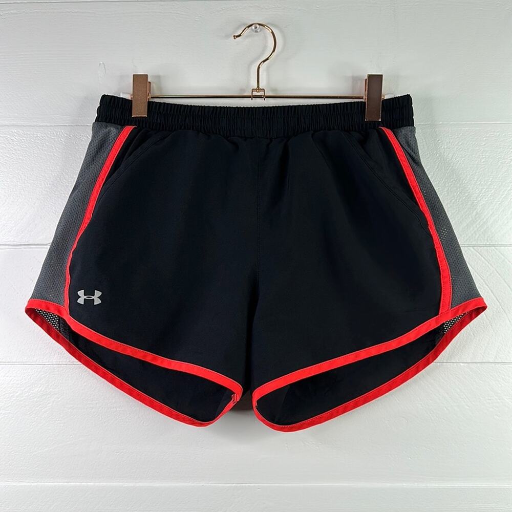 UNDER‎ ARMOUR Black Gray Coral Running Workout Gym Bike Shorts Size Small